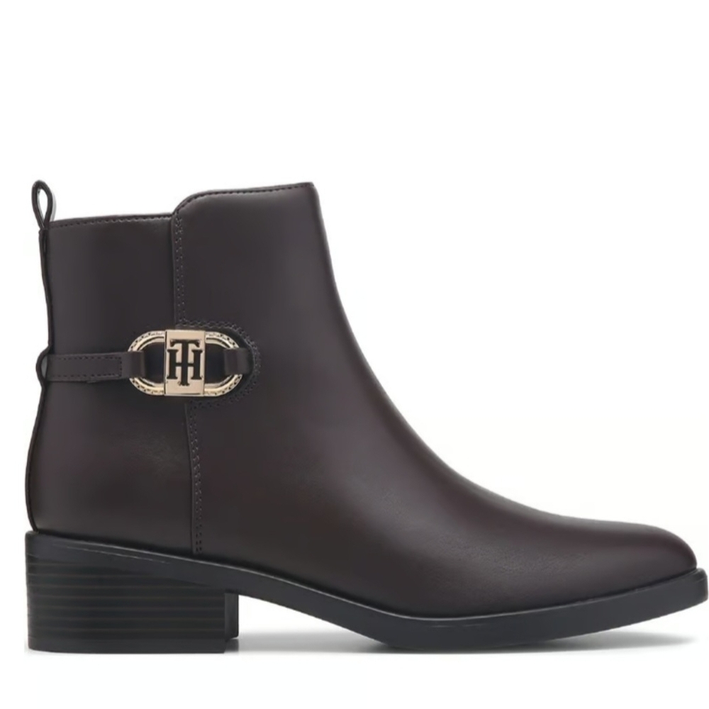 Tommy Hilfiger Imiera  Chocolate Ankle Boots with Gold Buckle- Size 11M